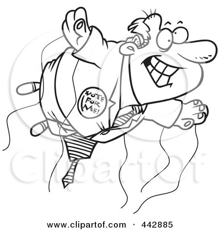 Royalty-Free (RF) Clip Art Illustration of a Cartoon Black And White Outline Design Of A Politician Full Of Hot Air by toonaday