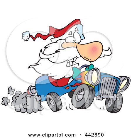 Royalty-Free (RF) Clip Art Illustration of a Cartoon Santa Driving A Hot Rod by toonaday