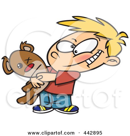 Royalty-Free (RF) Clip Art Illustration of a Cartoon Boy Hugging His Mangled Teddy Bear by toonaday