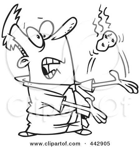 Royalty-Free (RF) Clip Art Illustration of a Cartoon Black And White Outline Design Of A Businessman Tossing A Hot Potato by toonaday