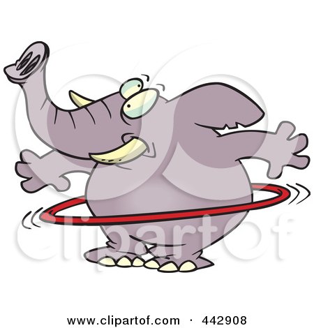 Royalty-Free (RF) Clip Art Illustration of a Cartoon Elephant Using A Hula Hoop by toonaday