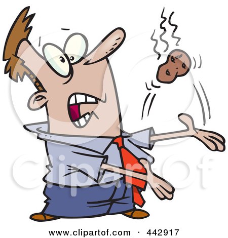 Royalty-Free (RF) Clip Art Illustration of a Cartoon Businessman Tossing A Hot Potato by toonaday