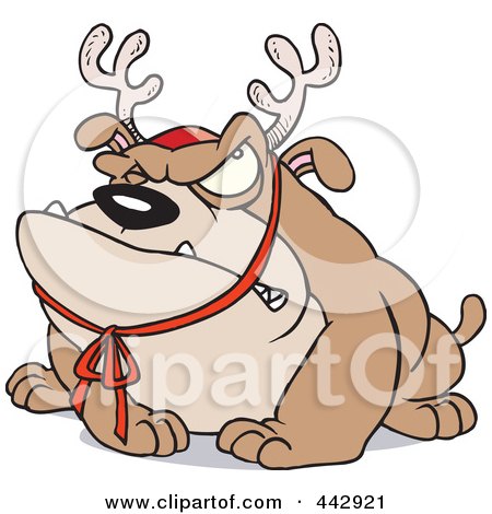 Royalty-Free (RF) Clip Art Illustration of a Cartoon Grouchy Bulldog Wearing Antlers by toonaday