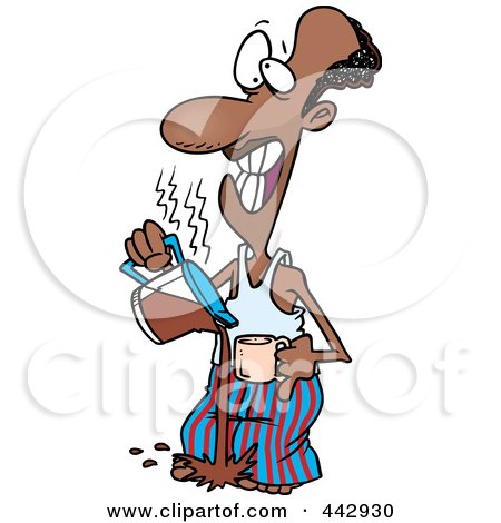 Royalty-Free (RF) Clip Art Illustration of a Cartoon Black Man Pouring Hot Coffee On His Feet by toonaday