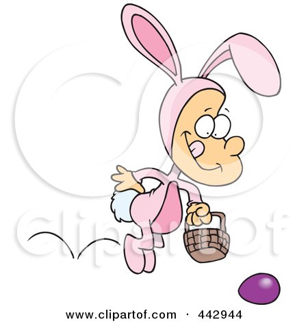 Royalty-Free (RF) Clip Art Illustration of a Cartoon Boy Hopping In An Easter Bunny Costume by toonaday