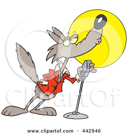 Royalty-Free (RF) Clip Art Illustration of a Cartoon Howling Wolf In The Spotlight by toonaday