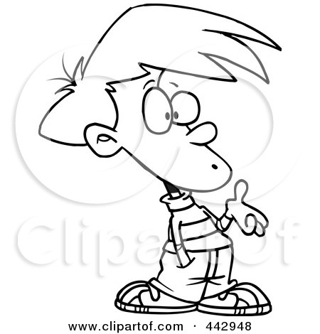 Royalty-Free (RF) Clip Art Illustration of a Cartoon Black And White Outline Design Of A Confused Boy by toonaday