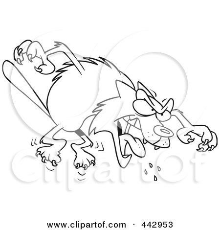 Royalty-Free (RF) Clip Art Illustration of a Cartoon Black And White Outline Design Of A Mad Cat Attacking by toonaday