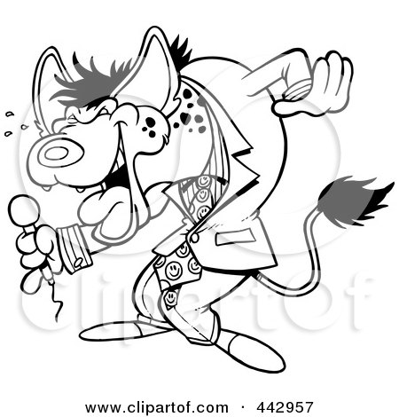 Royalty-Free (RF) Clip Art Illustration of a Cartoon Black And White Outline Design Of A Hyena Comedian Laughing by toonaday