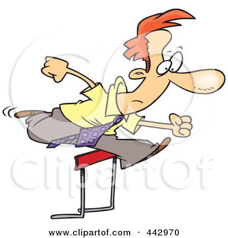 Royalty-Free (RF) Clip Art Illustration of a Cartoon Businesman Leaping Over A Hurdle by toonaday
