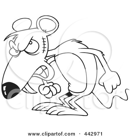Royalty-Free (RF) Clip Art Illustration of a Cartoon Black And White Outline Design Of A Mad Mouse by toonaday
