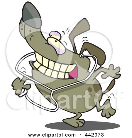 Royalty-Free (RF) Clip Art Illustration of a Cartoon Dog Listening To An Mp3 Player by toonaday