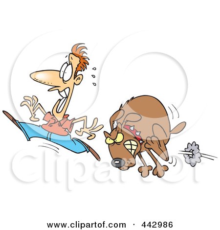 Royalty-Free (RF) Clip Art Illustration of a Cartoon Man Running From A Mad Dog by toonaday