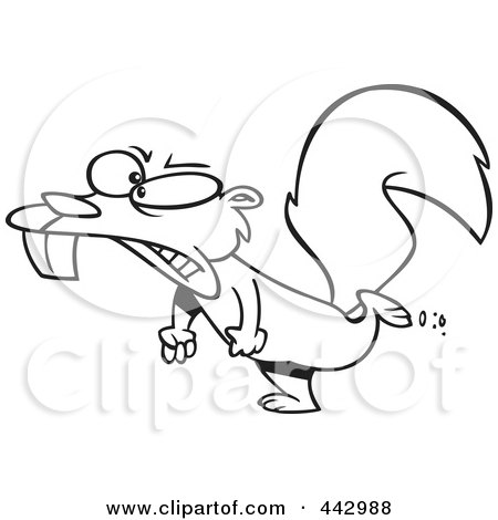 Royalty-Free (RF) Clip Art Illustration of a Cartoon Black And White Outline Design Of A Mad Squirrel Stomping by toonaday