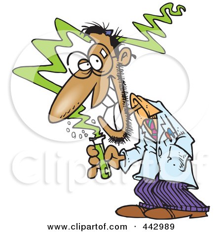 Royalty-Free (RF) Clip Art Illustration of a Cartoon Mad Scientist Holding A Test Tube by toonaday