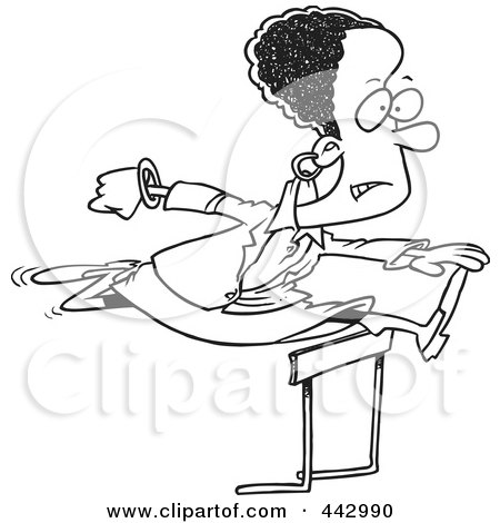Royalty-Free (RF) Clip Art Illustration of a Cartoon Black And White Outline Design Of A Black Businesswoman Leaping Over A Hurdle by toonaday