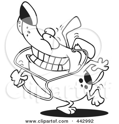 Royalty-Free (RF) Clip Art Illustration of a Cartoon Black And White Outline Design Of A Dog Listening To An Mp3 Player by toonaday