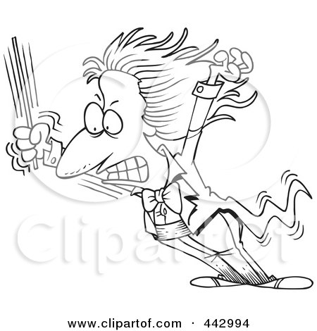 Royalty-Free (RF) Clip Art Illustration of a Cartoon Black And White Outline Design Of A Music Conductor Grimacing by toonaday