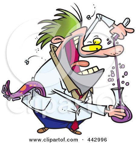 Royalty-Free (RF) Clip Art Illustration of a Cartoon Mad Scientist Mixing Chemicals by toonaday