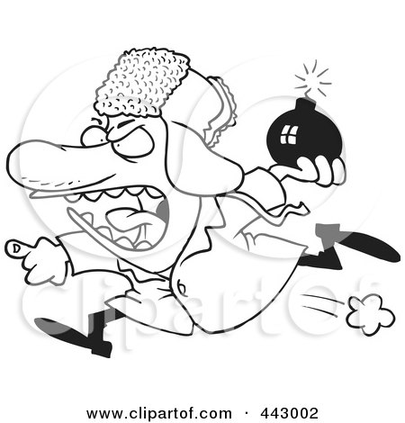 Royalty-Free (RF) Clip Art Illustration of a Cartoon Black And White Outline Design Of A Mad Bomber Man by toonaday