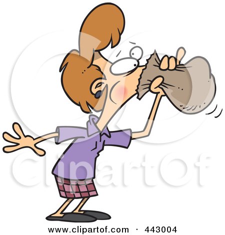 Royalty-Free (RF) Clip Art Illustration of a Cartoon Businesswoman Hyperventilating Into A Bag by toonaday