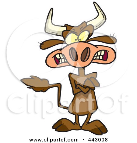 Royalty-Free (RF) Clip Art Illustration of a Cartoon Mad Cow With Folded Arms by toonaday