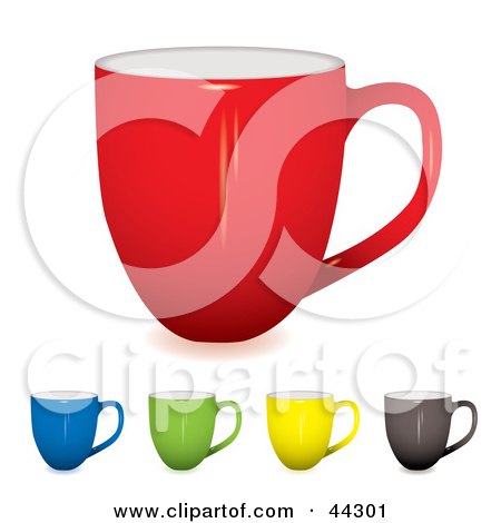 Royalty-free (RF) Clip Art Of Coffee Cups: Red, Blue, Green, Yellow, and Black by michaeltravers