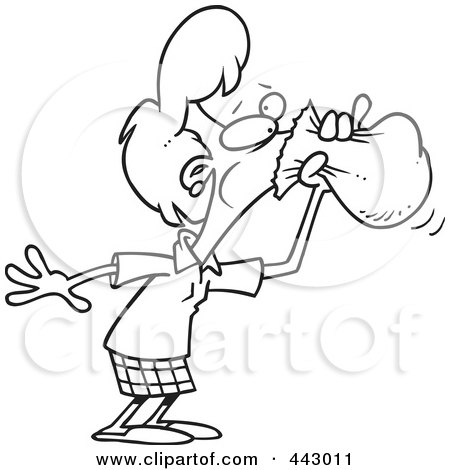Royalty-Free (RF) Clip Art Illustration of a Cartoon Black And White Outline Design Of A Businesswoman Hyperventilating Into A Bag by toonaday