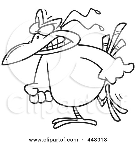Royalty-Free (RF) Clip Art Illustration of a Cartoon Black And White Outline Design Of A Mad Bird by toonaday