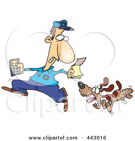 Royalty-Free (RF) Clip Art Illustration of a Cartoon Dog Chasing The Meter Man by toonaday