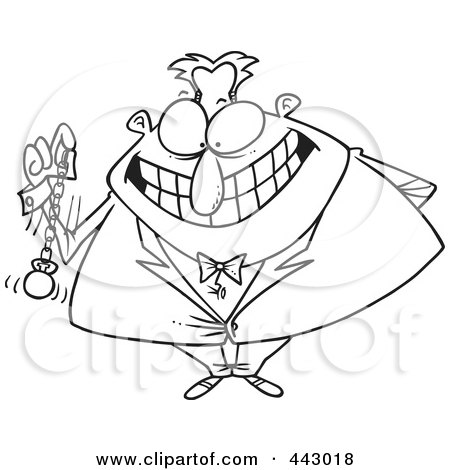 Royalty-Free (RF) Clip Art Illustration of a Cartoon Black And White Outline Design Of A Hypnotist Swinging A Pocket Watch by toonaday