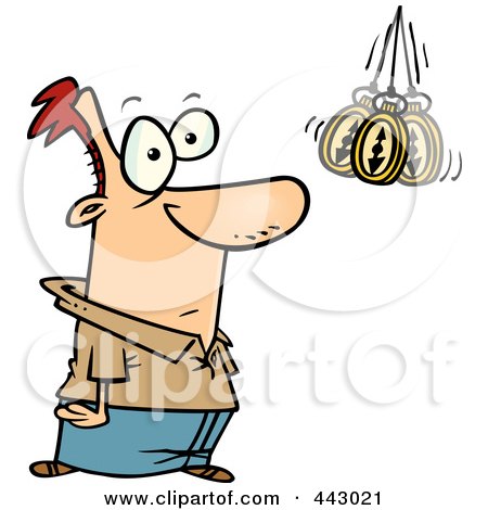 Royalty-Free (RF) Clip Art Illustration of a Cartoon Hypnotized Man Staring At A Swaying Pocket Watch by toonaday