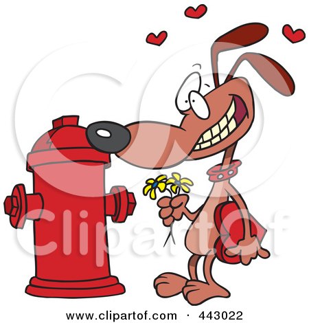 Royalty-Free (RF) Clip Art Illustration of a Cartoon Dog Trying To Court A Fire Hydrant by toonaday