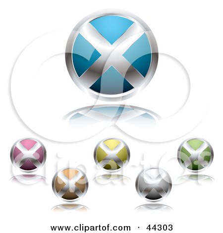 Royalty-free (RF) Clip Art Of Circular Website X Buttons In Multiple Colors: Blue, Pink, Orange, Yellow, Grey, and Green by michaeltravers