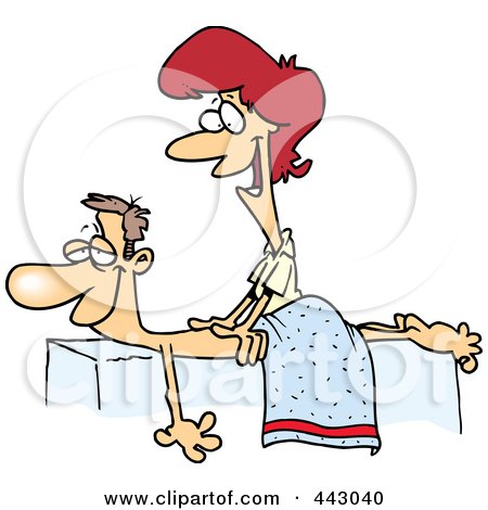 Royalty-Free (RF) Clip Art Illustration of a Cartoon Friendly Female Massage Therapist Massaging A Patient by toonaday