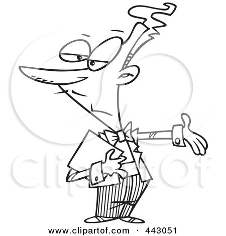 Royalty-Free (RF) Clip Art Illustration of a Cartoon Black And White Outline Design Of A Maitre D Gesturing by toonaday