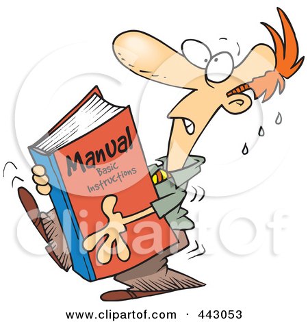 Royalty-Free (RF) Clip Art Illustration of a Cartoon Businessman Carrying A Heavy Manual by toonaday