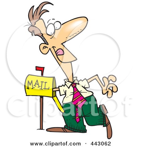 Royalty-Free (RF) Clip Art Illustration of a Cartoon Man Anxiously Reaching Into His Mailbox by toonaday