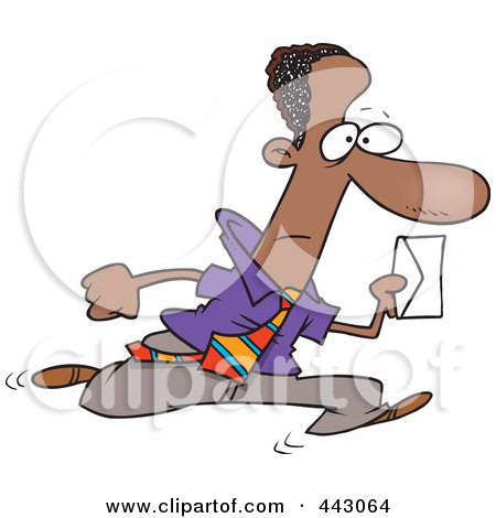 Royalty-Free (RF) Clip Art Illustration of a Cartoon Black Businessman Running With An Envelope by toonaday