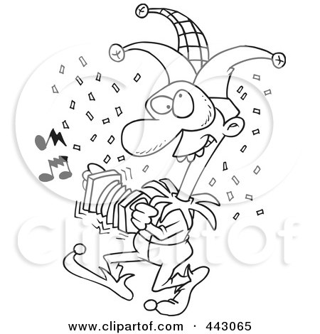 Royalty-Free (RF) Clip Art Illustration of a Cartoon Black And White Outline Design Of A Mardi Gras Jester by toonaday