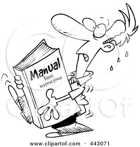 Royalty-Free (RF) Clip Art Illustration of a Cartoon Black And White Outline Design Of A Businessman Carrying A Heavy Manual by toonaday