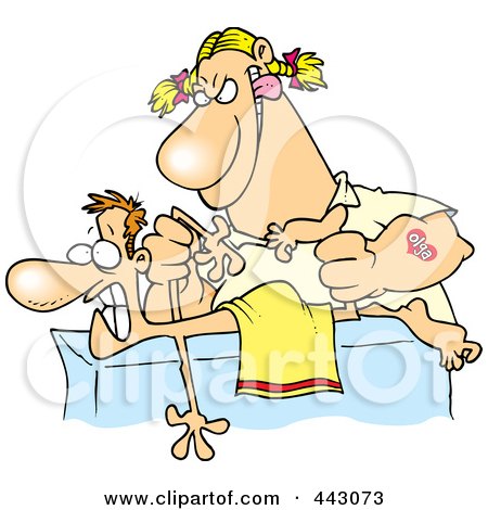 Royalty-Free (RF) Clip Art Illustration of a Cartoon Rough Female Massage Therapist Mangling A Patient by toonaday