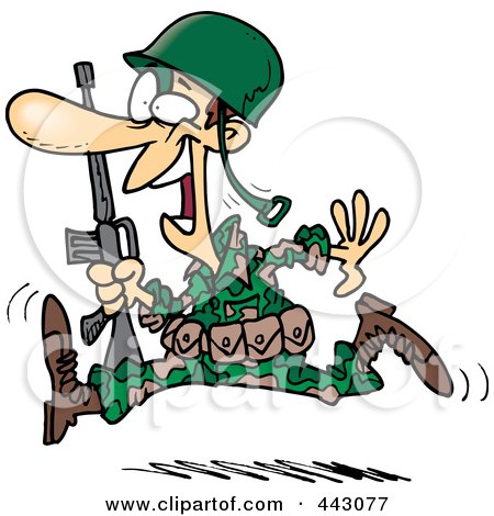 Royalty-Free (RF) Clip Art Illustration of a Cartoon Running Marine Soldier by toonaday