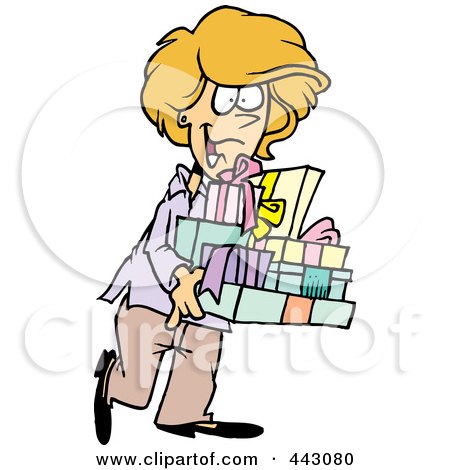 Royalty-Free (RF) Clip Art Illustration of a Cartoon Happy Woman Carrying Gifts by toonaday