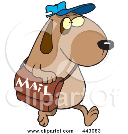 Royalty-Free (RF) Clip Art Illustration of a Cartoon Dog Postal Worker Carrying A Mail Bag by toonaday