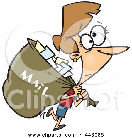 Royalty-Free (RF) Clip Art Illustration of a Cartoon Mail Woman Carrying A Big Bag by toonaday