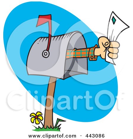 Royalty-Free (RF) Clip Art Illustration of a Cartoon Hand Holding A Letter Out Of A Mailbox by toonaday
