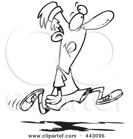 Royalty-Free (RF) Clip Art Illustration of a Cartoon Black And White Outline Design Of A Happy Man Jogging by toonaday