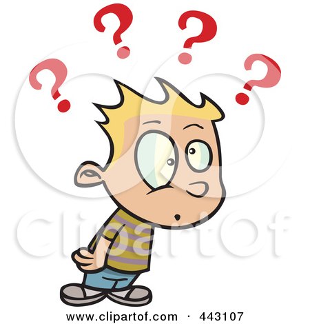 Royalty-Free (RF) Clip Art Illustration of a Cartoon Confused Boy With Many Questions by toonaday