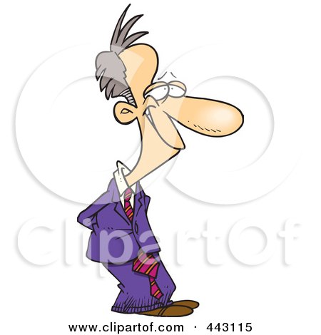 Royalty-Free (RF) Clip Art Illustration of a Cartoon Grinning Businessman With His Hands Behind His Back by toonaday